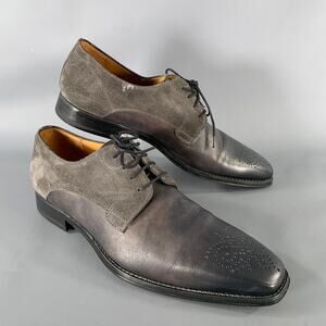MAGNANNI Size 9.5 Grey Gunmetal Mixed Patterns Mixed Fabrics Lace Up Shoes